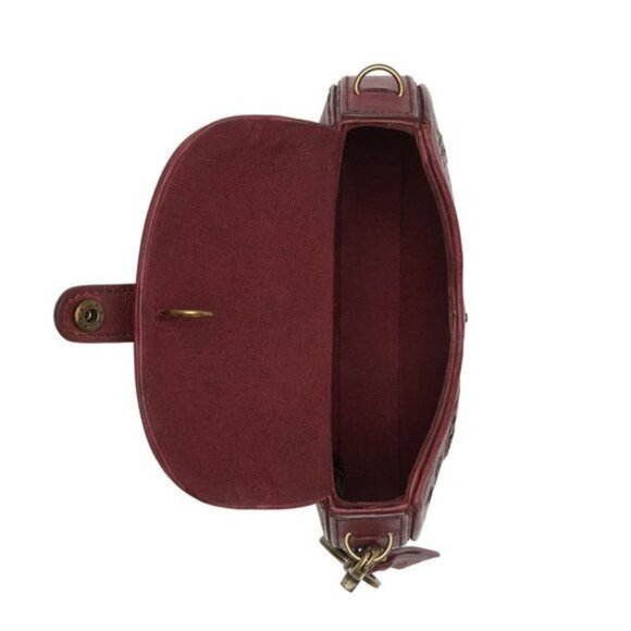 Frye Womens Brick Red Perforated Leather Fold Over Crossbody Handbag New - Picture 5 of 11